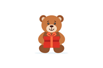 Obraz premium A cute teddy bear holding red gift box, perfect for festive occasions and celebrations. bear friendly expression adds warmth and joy, making it ideal image for holiday greetings or birthday cards