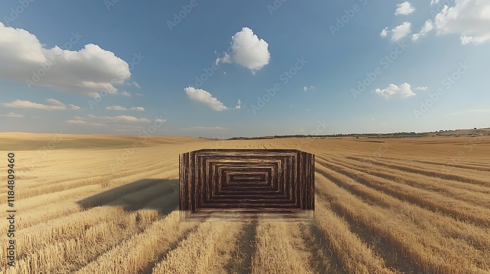 Poster a holographic maze appearing in the middle of an empty field