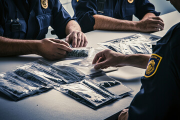 police officers examining seized drug packages at border