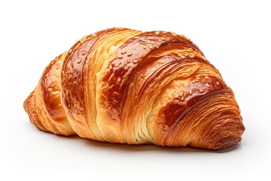 Delicious Close-up of Freshly Baked Croissant on White Background - Perfect for Breakfast and Bakery Concepts