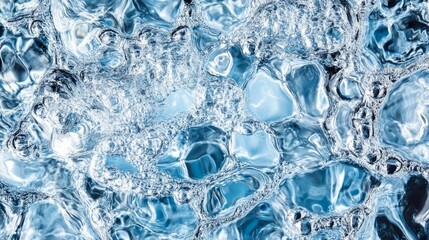 Ripples spread across a clear water surface on a soft blue background