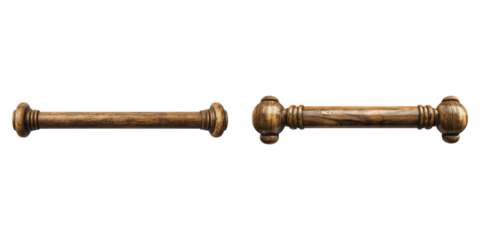 Wooden curtain rod isolated on transparent background, Set of