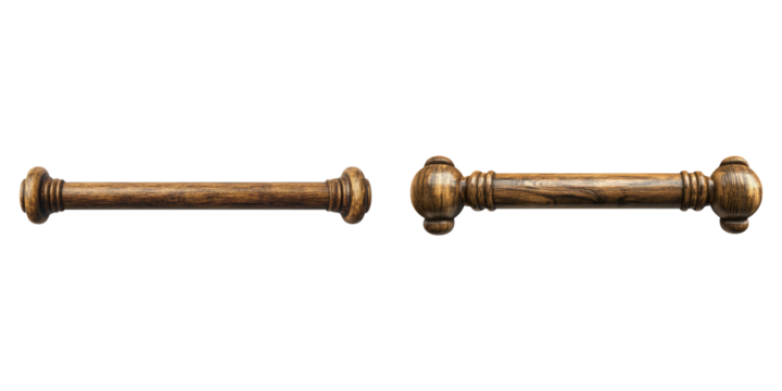 Wooden curtain rod isolated on transparent background, Set of