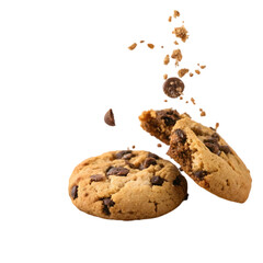 falling chocolate cookie on transparent background