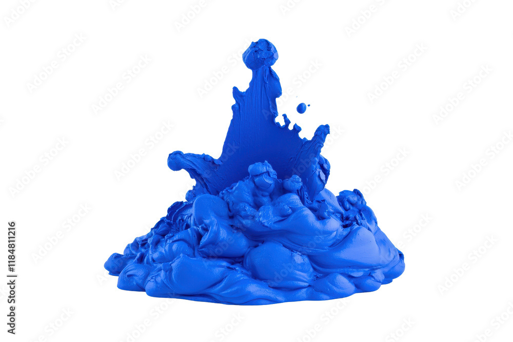 Poster a vibrant splash of blue paint forms abstract, dynamic shape against transparency background, captur