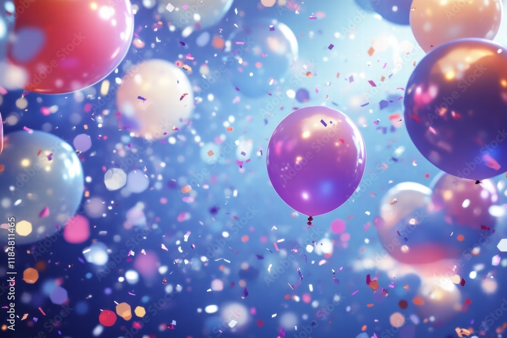 Poster colorful balloons and sparkling confetti create a joyful atmosphere for festive celebrations during 