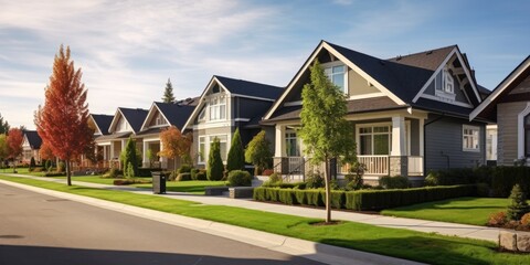 Charming Single Story Homes in a Serene Suburban Neighborhood with Clear Blue Sky