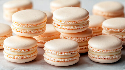 Fototapeta premium Stack of Pastel-Colored Macarons on Neutral Background