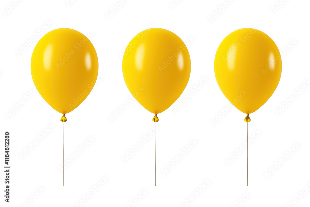 Poster a three vibrant yellow balloons float against transparency background, creating cheerful and festive