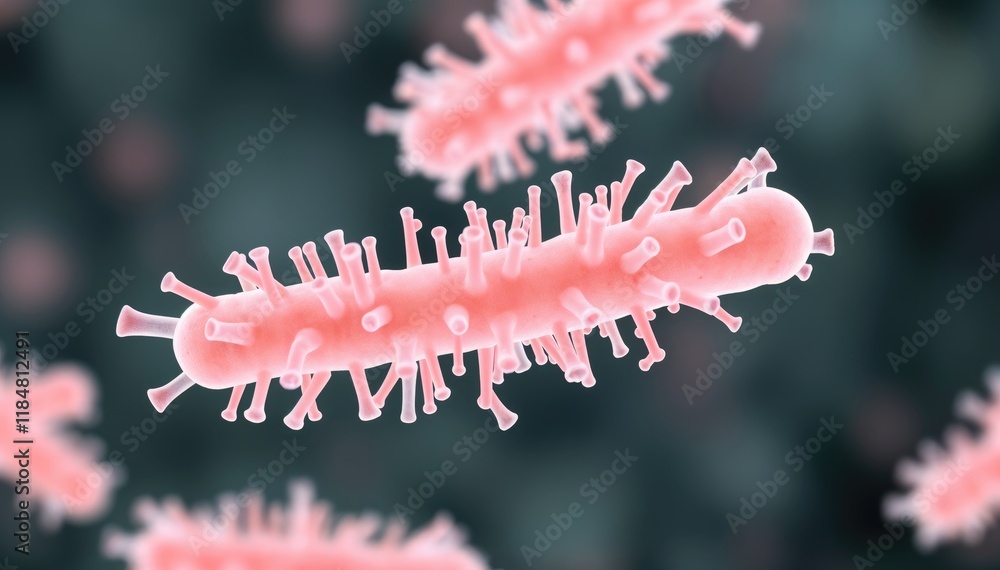 Aufkleber microscopic view of rod shaped bacteria with numerous projections