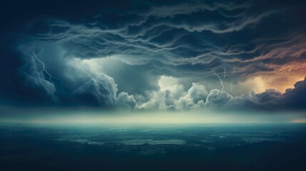 Dramatic Sky Background with Stormy Dark Cloudscape. Moody and Panoramic Photo with Copy Space for Web Banner or Wide Site Header