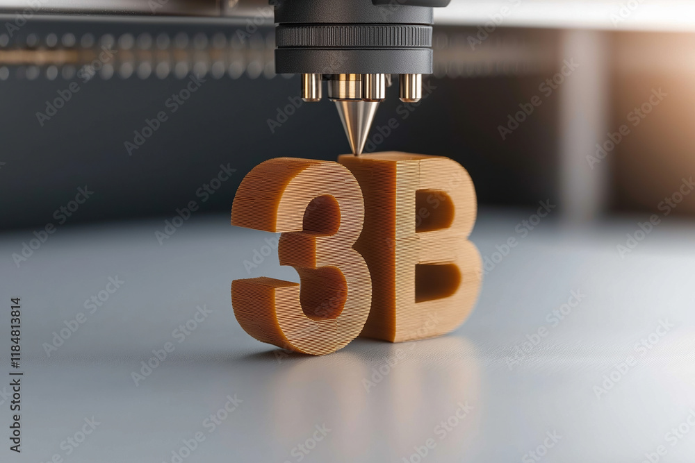 Aufkleber 3d printer creating wooden numbers in a modern workshop environment