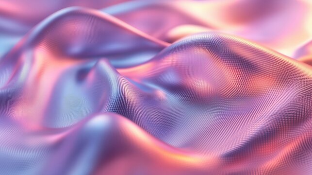 Smooth, metallic texture in soft pink, purple, and blue tones, forming abstract wavy patterns. A luminous, modern design evoking fluidity and elegance. Generative AI.