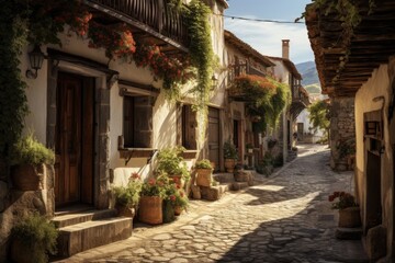 Fototapeta premium Exploring the Old Town of the Western Country: A Charming Street with Beautiful Architecture, Houses, and Buildings Perfect for City Travel and Road Trips in Europa