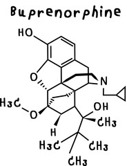 Buprenorphine or chemical structure of Buprenorphine isolate vector on transparency background