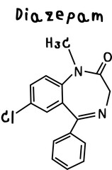 Fototapeta premium diazepam or chemical structure of diazepam isolate vector on transparency background