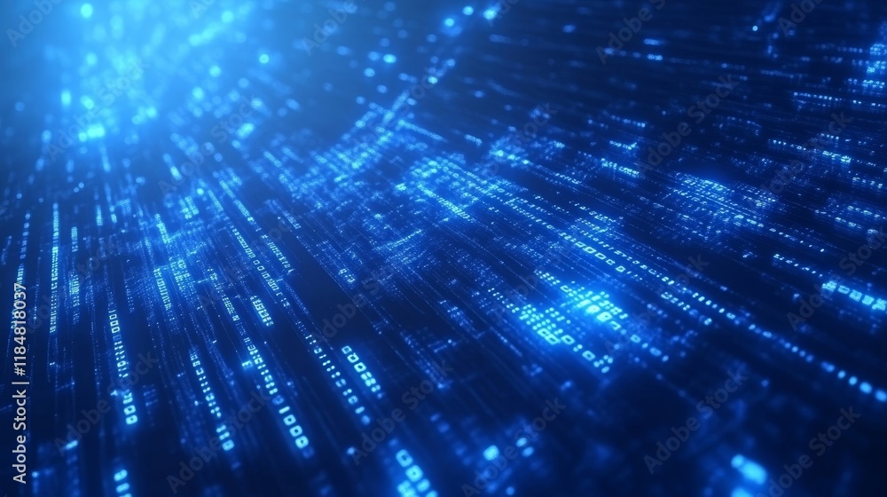Poster abstract blue technology background with binary code 1 and 0.
