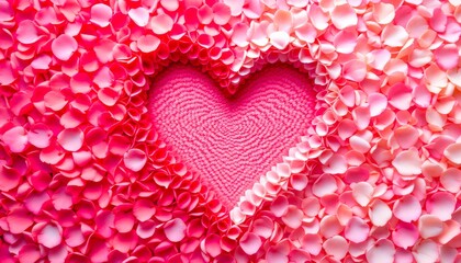 Obraz premium Heart-shaped arrangement of pink petals, a romantic and beautiful image perfect for Valentine's Day or other celebrations of love.
