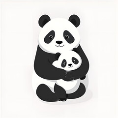 Obraz premium Cute cartoon panda family hugging, loving embrace on white background with copy space