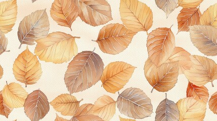 Autumnal watercolor leaf pattern, beige background
