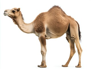 A single camel isolated on a white background standing