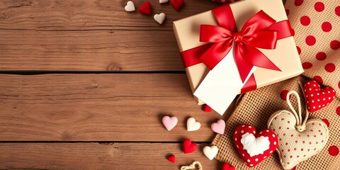Romantic Valentine s Day Gift Box Hearts Wooden Background Festive Decor