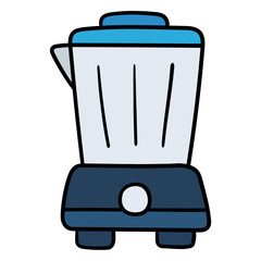 Hand drawn cartoon blue blender icon on white background.