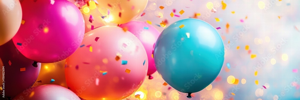 Poster colorful balloons and festive confetti create a joyful atmosphere for celebrations and parties in li