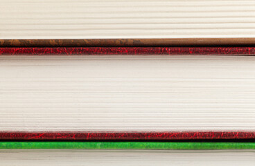 Macro photo of closed book pages, paper texture from the front, background