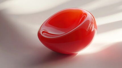 Red, glossy, organic-shaped armchair on a light background.