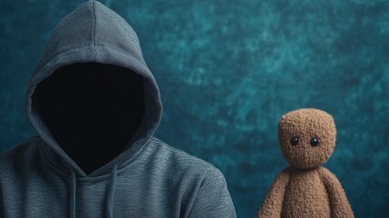 Anonymous Man in Hoodie with Faceless Feature and Blue Background Illustrating Blackmail and Extortion Concept in Mysterious Scene