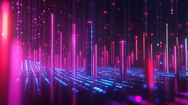 Abstract background with neon equalizer bars and soun