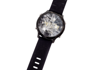 Smart watch with broken display on transparent background isolated