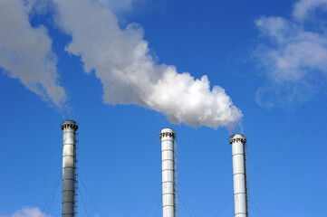 boiler room pipe on the background of blue sky