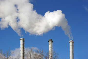 boiler room pipes on a blue sky background
