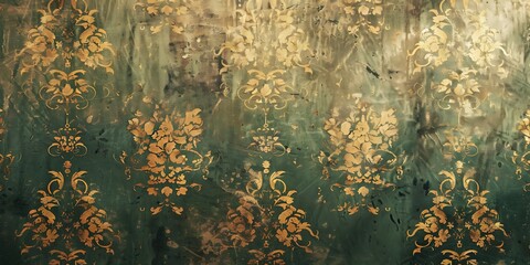A vintage decorative wallpaper with a floral pattern, reflecting the ancient texture of an old house interior, designed in the elegant, intricate style of Victorian-era backgrounds.