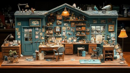 Detailed Miniature Model of a Cluttered Artists Studio