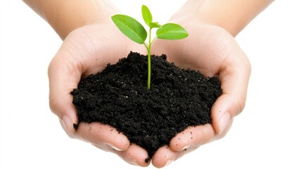 Nurturing growth hands holding a young plant garden nature photography indoor environment close-up perspective