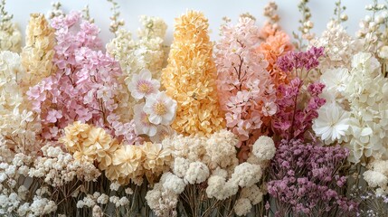 Colorful dried flowers arranged in a gradient pattern.
