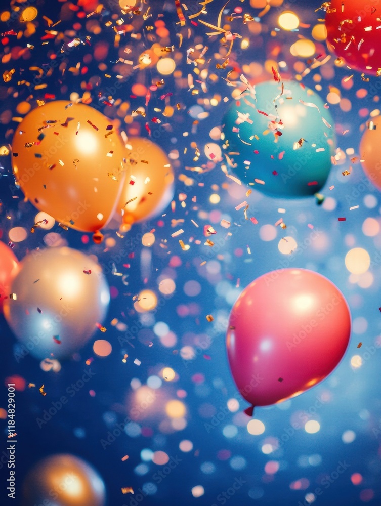 Aufkleber colorful festive balloons and confetti create a lively background for celebrations at a party in an 