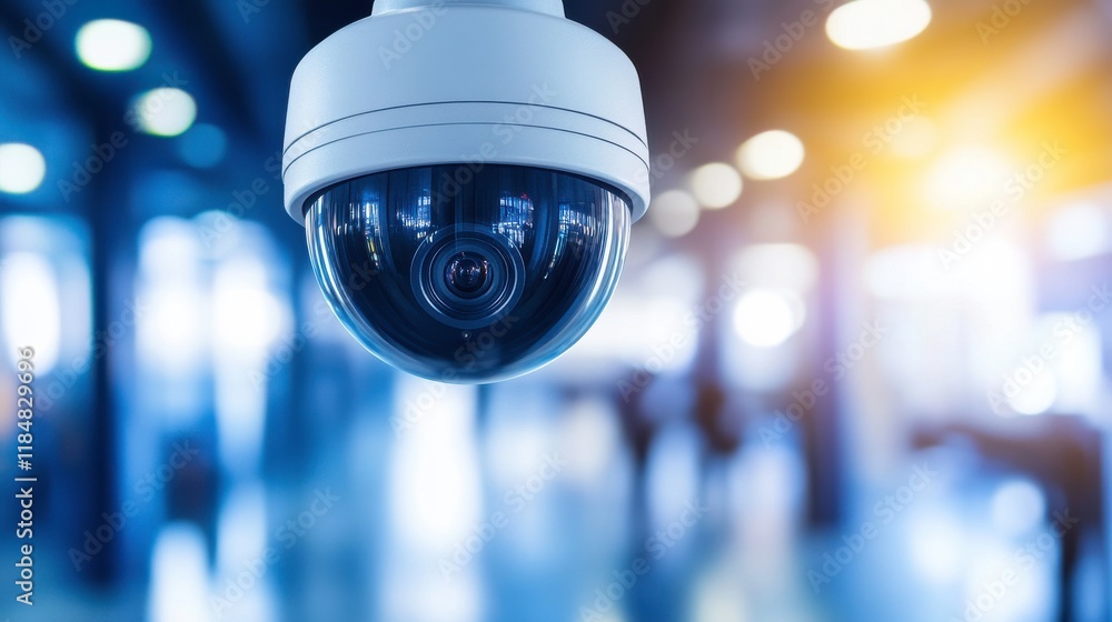 Poster camera installed on building in urban environment