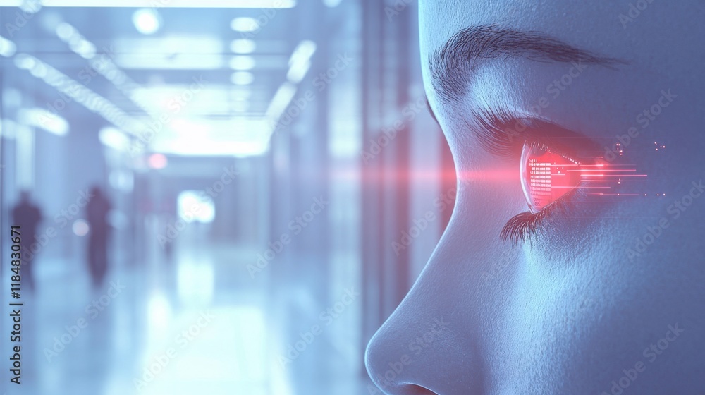 Poster close-up of a scanning device with bright security light