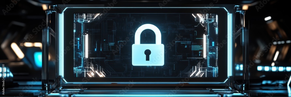 Poster digital lock symbol representing data security in a high-tech environment