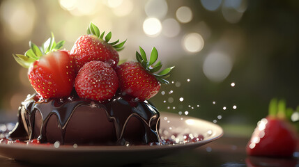 Delicious strawberry and chocolate treats a food photography delight. Dewlight. Illustration