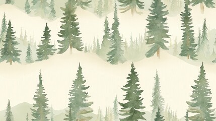 Watercolor Evergreen Forest Landscape Pattern