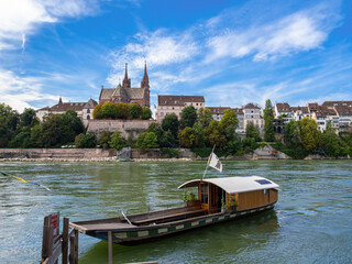 Tourist boat for transporting passengers across the Rhine River in Basel