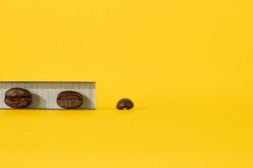 beans in a yellow background, a minimal artistic show