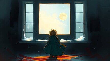 Little baby looking through window.