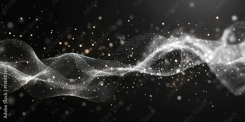Poster swirling patterns of shimmering light create a mesmerizing cosmic atmosphere against a dark backdrop