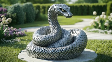 Fototapeta premium Serpent Statue in a Lush Garden Setting